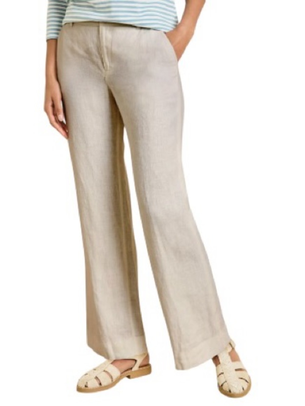 Garnet Hill Linen Classic Linen Trousers Pants Sand Beige Tan Size 14 Petite